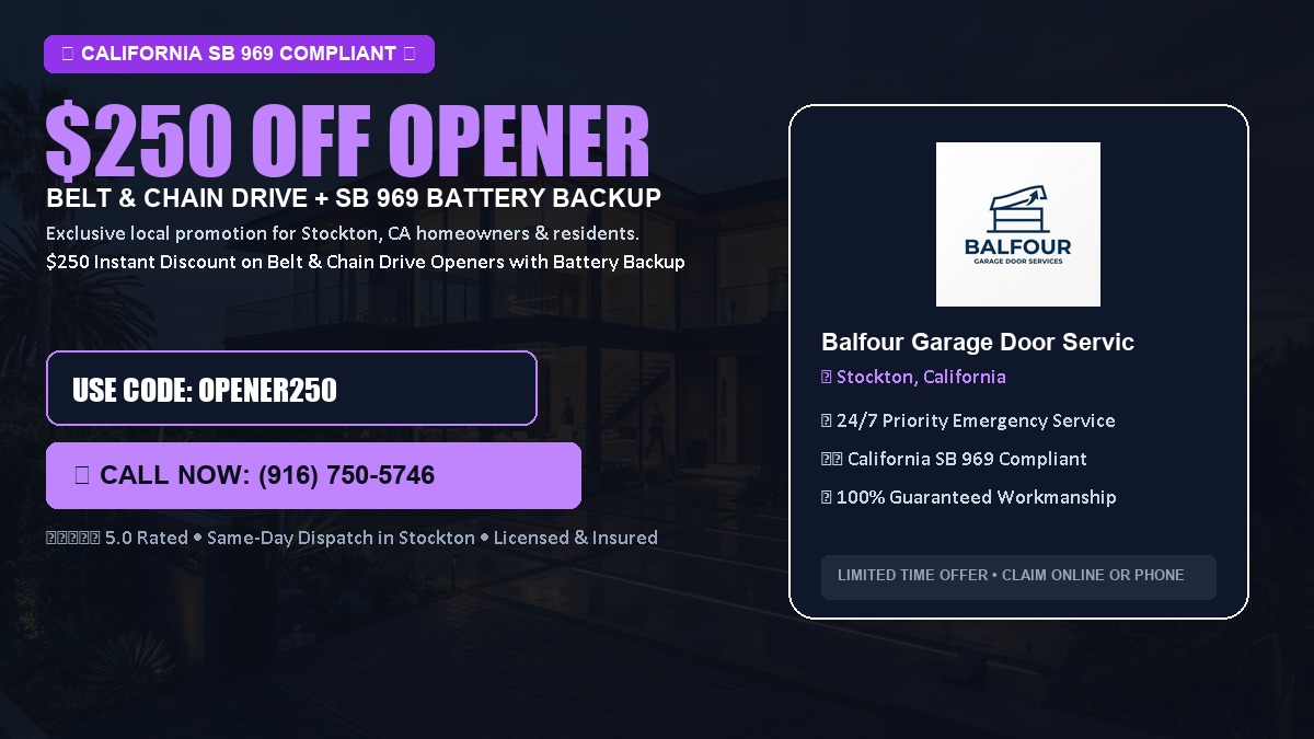$250 OFF Smart Garage Door Opener Installation (Belt & Chain Drive with California SB 969 Battery Backup) in Stockton, CA