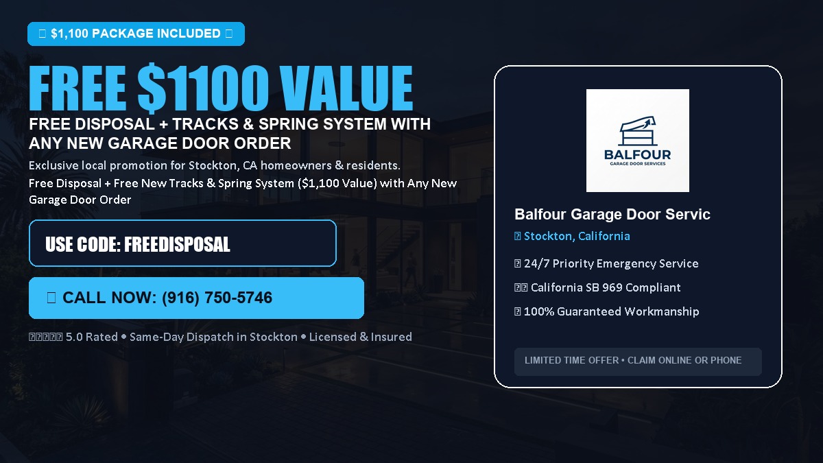 Free Disposal + Free New Tracks & Spring System with Any New Garage Door Order ($1100 Value) in Stockton, CA