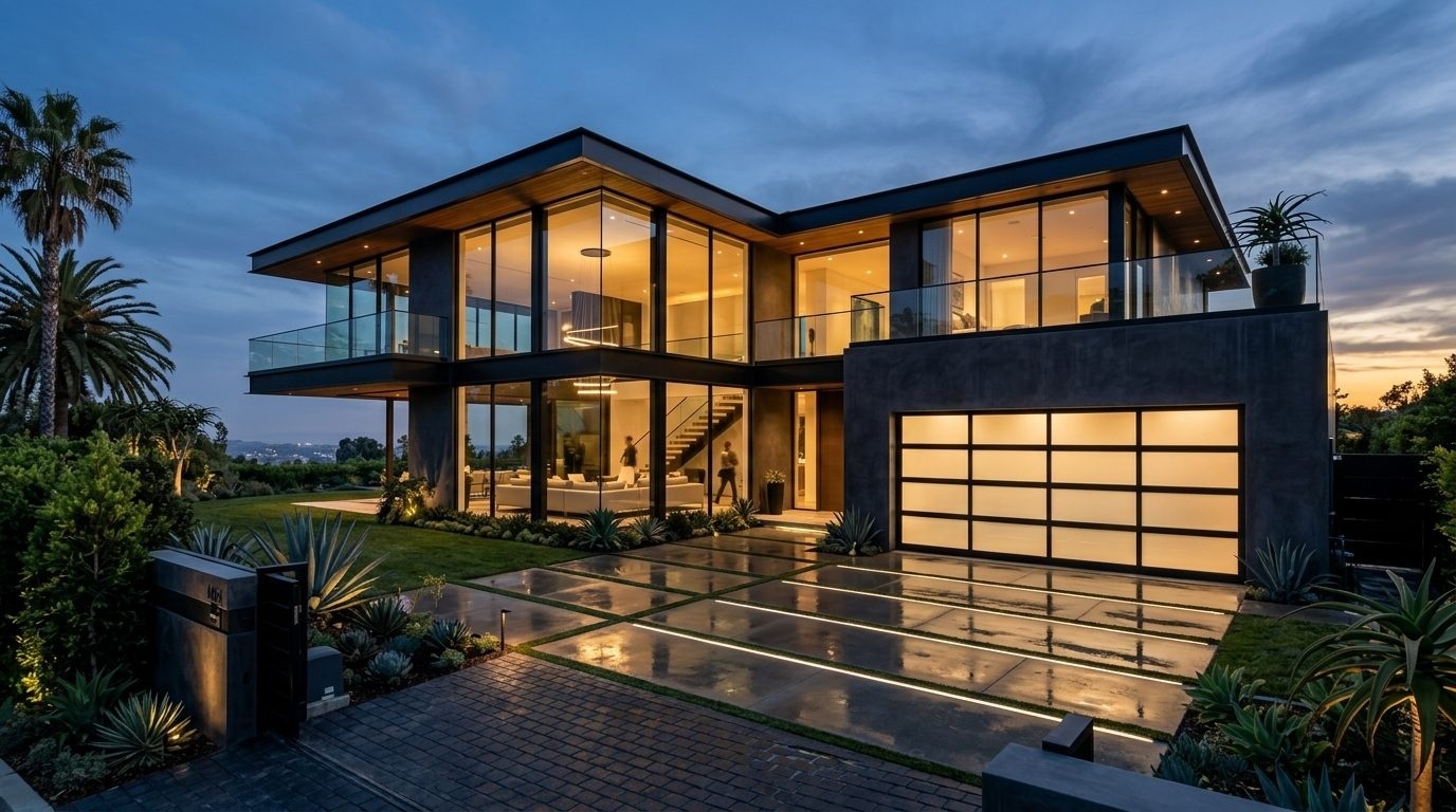 Balfour Garage Door Services Exterior Closed Garage Door at Twilight